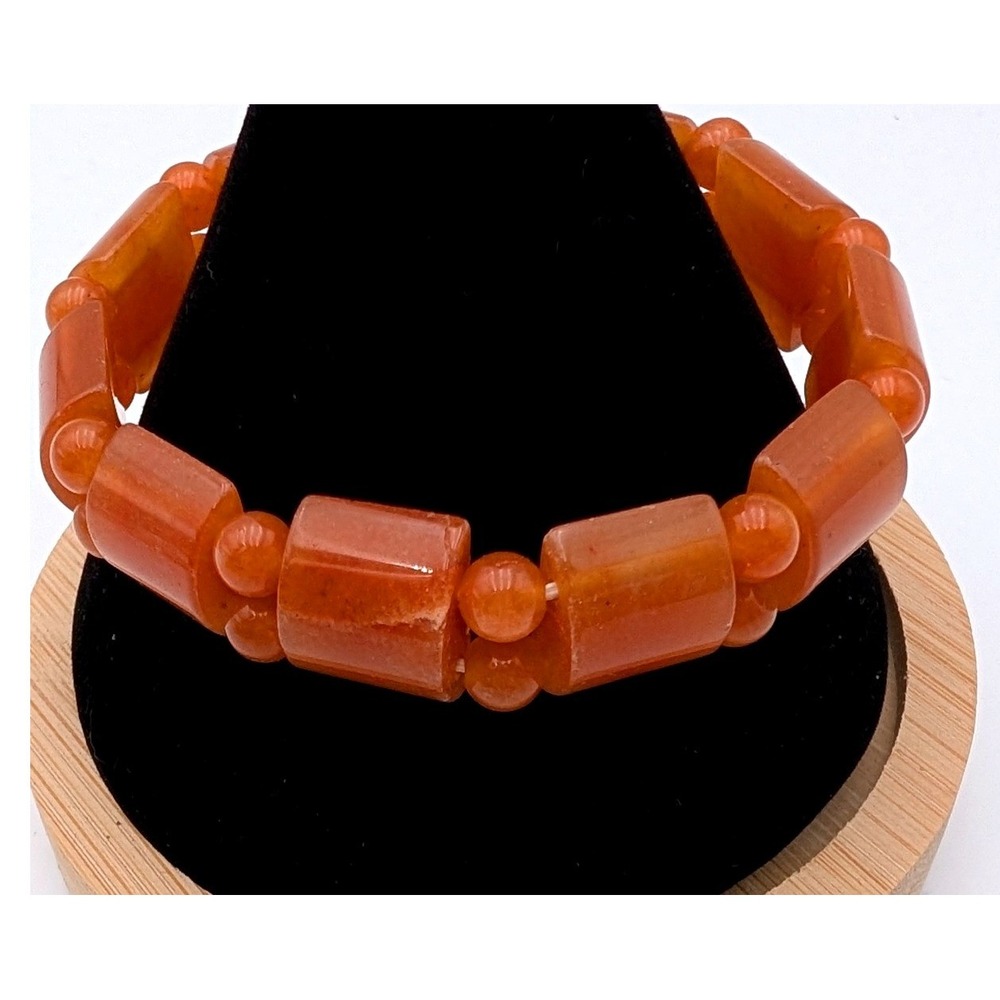 Orange Beaded Stretch Bracelet‎ Rectangular Round Beads Modern Style Unbranded